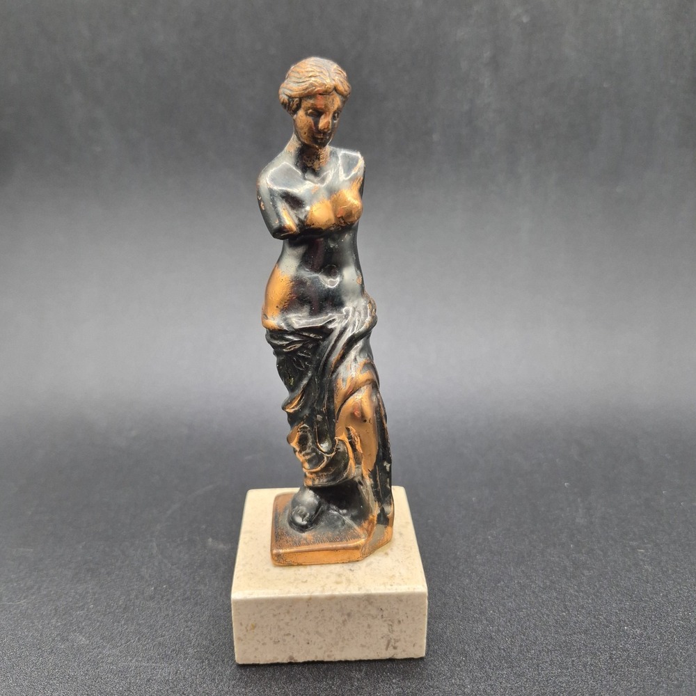 Vintage Venus de Milo Aphrodite Bronze Tone Cast Metal Statue Marble Base